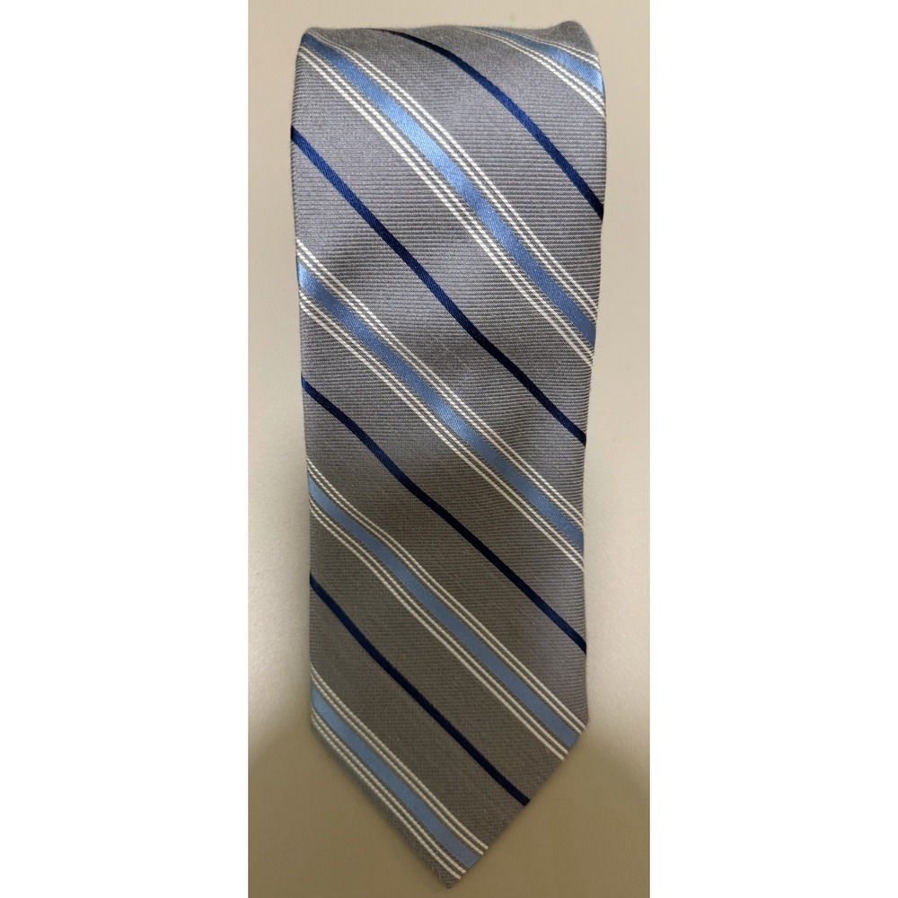 Bellissima Cravatte Cashmere Silk Blend Necktie Tie Striped Gray Blue Classic